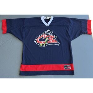 Vintage Logo Athletics Hockey Jersey Columbus Blue Jackets NHL Size XL Navy Blue